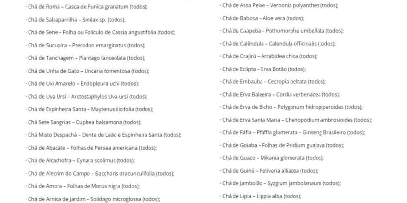 Continuação da lista de chás proibidos (Reprodução: Internet) Continuação da lista de chás proibidos (Reprodução: Internet)