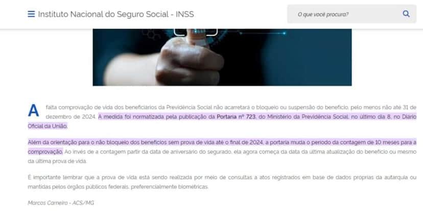 Comunicado do programa em relação a proibição da suspensão pela falta de prova de vida (Reprodução: Internet) Comunicado do programa em relação a proibição da suspensão pela falta de prova de vida (Reprodução: Internet)