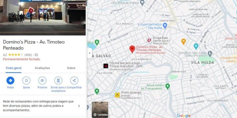 Domino's em Guarulhos fechada (Reprodução: Google Maps) Domino's em Guarulhos fechada (Reprodução: Google Maps)