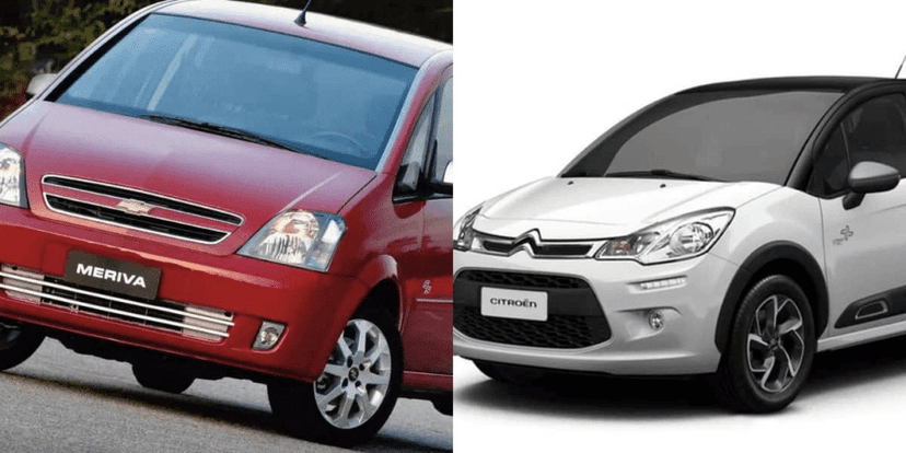 Chevrolet Meriva e Citroën C3 (Reprodução/Internet) Chevrolet Meriva e Citroën C3 (Reprodução/Internet)