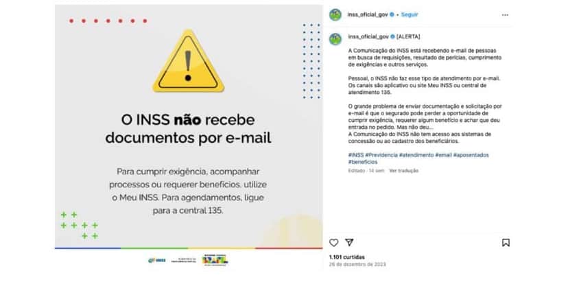 Alerta INSS (Foto: Reprodução / Instagram) Alerta INSS (Foto: Reprodução / Instagram)