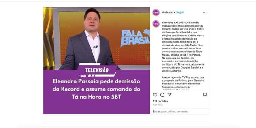 Notícia sobre Eleandro Passaia (Foto: Reprodução / Instagram) Notícia sobre Eleandro Passaia (Foto: Reprodução / Instagram)