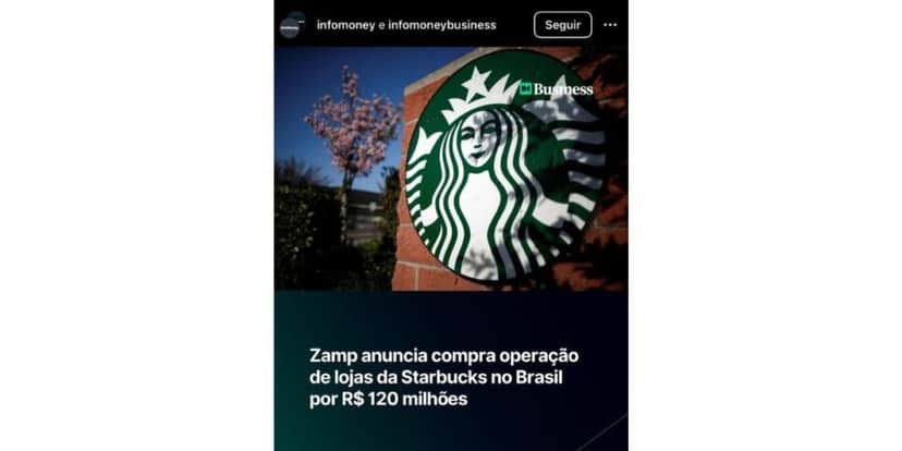 Notícia sobre compra do Starbucks (Foto: Reprodução / Instagram) Notícia sobre compra do Starbucks (Foto: Reprodução / Instagram)