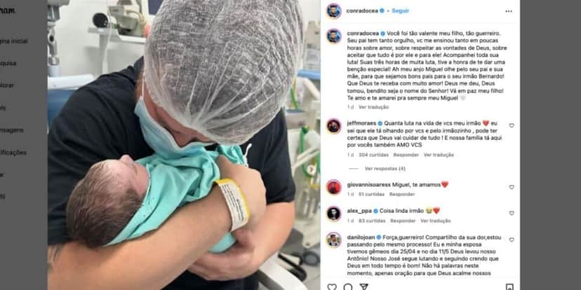 Conrado lamenta a perda do filho Miguel (Reprodução/Instagram) Conrado lamenta a perda do filho Miguel (Reprodução/Instagram)