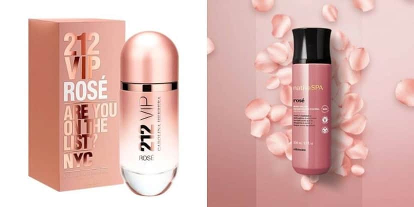 212 VIP Rosé e Body Splash Nativa SPA Rosé (Reprodução/Internet) 212 VIP Rosé e Body Splash Nativa SPA Rosé (Reprodução/Internet)