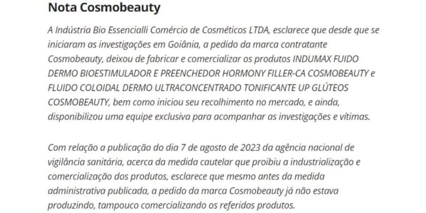 Comunicado oficial da empresa (Reprodução: G1) Comunicado oficial da empresa (Reprodução: G1)
