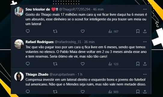 Torcedores do São Paulo falam de Thiago Mendes (Foto: Reprodução / Twitter) 