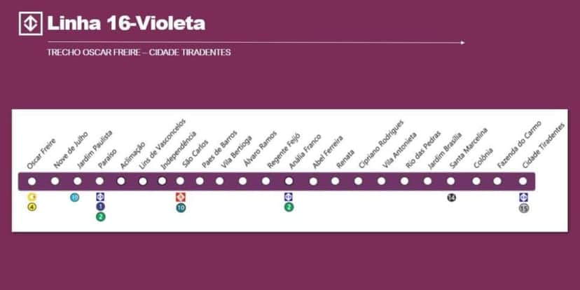 Linha 16-Violeta (Reprodução/Via Trolebus) Linha 16-Violeta (Reprodução/Via Trolebus)