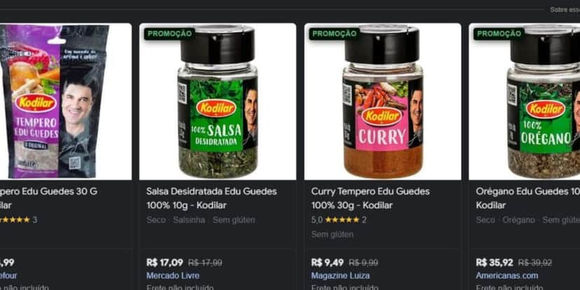 Tempero Kodilar com a assinatura Edu Guedes (Foto Reprodução/Google Shopping) Tempero Kodilar com a assinatura Edu Guedes (Foto Reprodução/Google Shopping)
