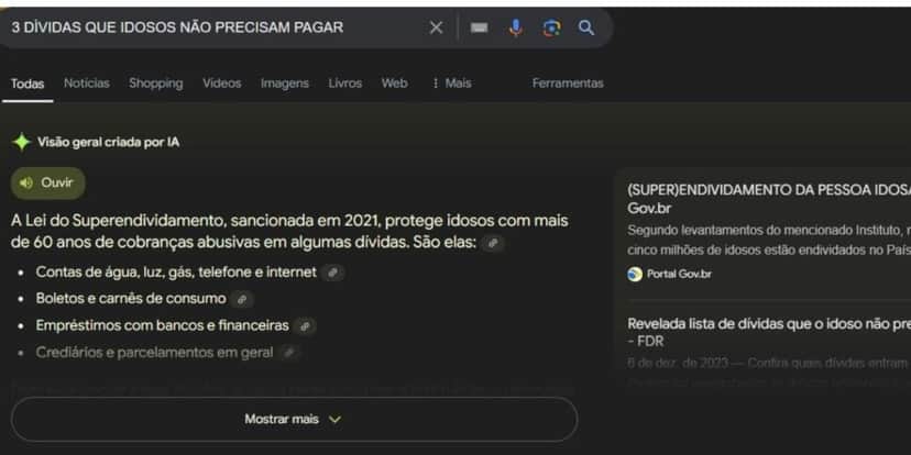 ChatGPT informa sobre 3 dívidas que os idosos não precisam mais se preocupar (Foto: Reprodução/Google ChatGPT) ChatGPT informa sobre 3 dívidas que os idosos não precisam mais se preocupar (Foto: Reprodução/Google ChatGPT)