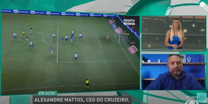 A apresentadora do Jogo Aberto da Band, Renata Fan e Alexandro Mattos, do Cruzeiro (Foto: Reprodução/Youtube) A apresentadora do Jogo Aberto da Band, Renata Fan e Alexandro Mattos, do Cruzeiro (Foto: Reprodução/Youtube)