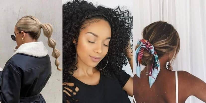 1- Penteado rabo de cavalo bolha, 2- penteado efeito tiara e 3- penteado coque com lenço (Foto Reprodução/Montagem/TV Foco/Lennita/YT) 1- Penteado rabo de cavalo bolha, 2- penteado efeito tiara e 3- penteado coque com lenço (Foto Reprodução/Montagem/TV Foco/Lennita/YT)