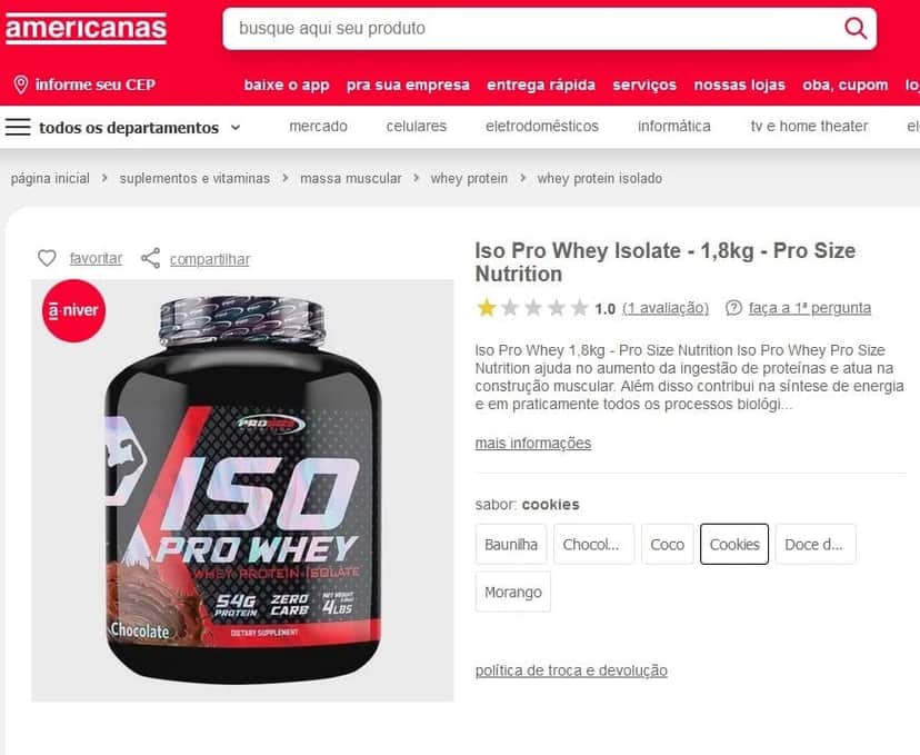 Suplemento Iso Pro Whey (Foto: Reprodução / Americanas) Suplemento Iso Pro Whey (Foto: Reprodução / Americanas)