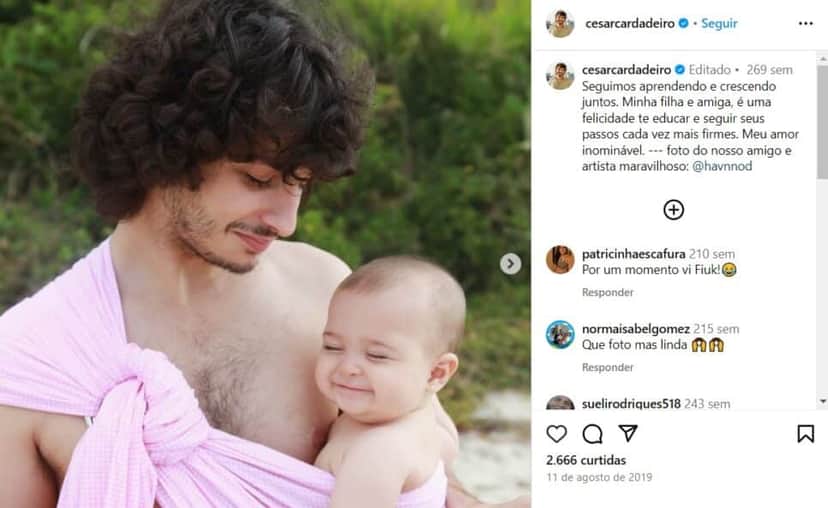 César Cardadeiro, o eterno Pedrinho de o Sítio do Picapau Amarelo da Globo, com de sua filha (Foto: Reprodução) César Cardadeiro, o eterno Pedrinho de o Sítio do Picapau Amarelo da Globo, com de sua filha (Foto: Reprodução)
