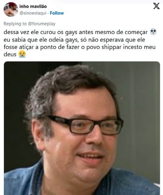 Internautas estão criticando o autor de Mania de Você (Foto: Reprodução / X) Internautas estão criticando o autor de Mania de Você (Foto: Reprodução / X)