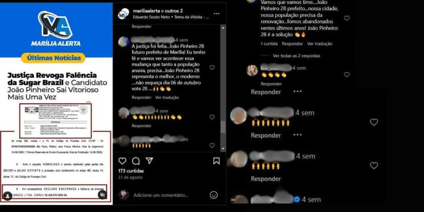 Manifestações de alguns seguidores sobre a ordem da Justiça em reverter a falência da Sugar (Foto Reprodução/Montagem/Instagram) Manifestações de alguns seguidores sobre a ordem da Justiça em reverter a falência da Sugar (Foto Reprodução/Montagem/Instagram)