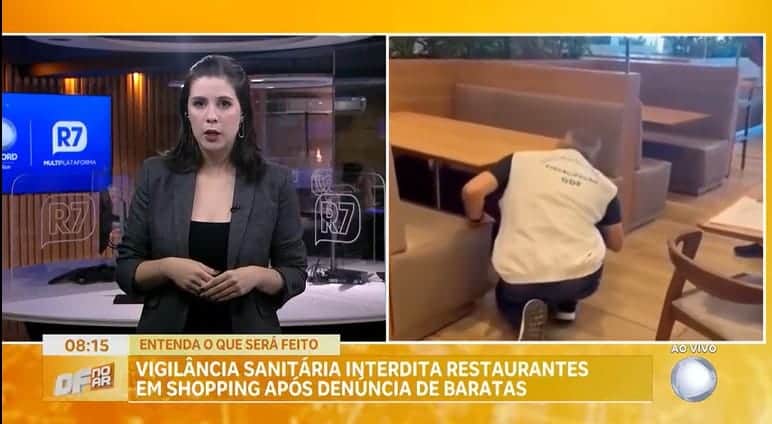 DF No Ar, jornal da Record TV confirmou interdição de 3 restaurantes em shopping (Foto: Reprodução / R7) DF No Ar, jornal da Record TV confirmou interdição de 3 restaurantes em shopping (Foto: Reprodução / R7)