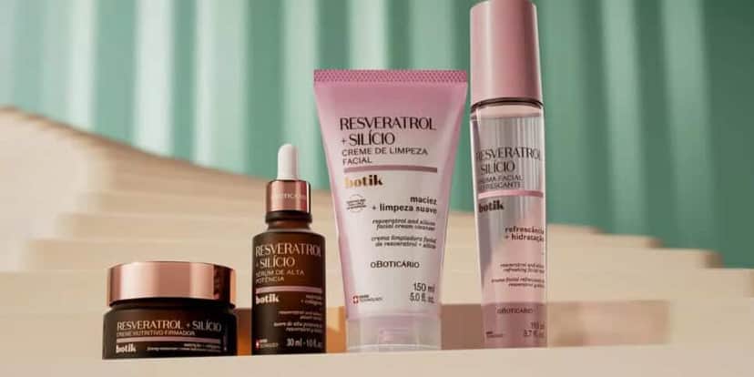 Linha completa da Botik Resveratrol + Silício (Foto Reprodução/Boticário) Linha completa da Botik Resveratrol + Silício (Foto Reprodução/Boticário)
