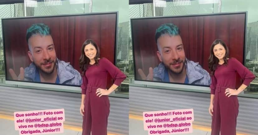 Registro da âncora com o cantor no Bom Dia São Paulo, da Globo - Foto: Instagram Registro da âncora com o cantor no Bom Dia São Paulo, da Globo - Foto: Instagram