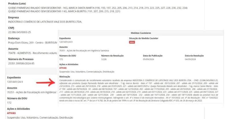 Boletim da ANVISA contra os lotes da marca de queijo (Foto Reprodução/Montagem/TV Foco/Canva/Lennita/ANVISA) Boletim da ANVISA contra os lotes da marca de queijo (Foto Reprodução/Montagem/TV Foco/Canva/Lennita/ANVISA)