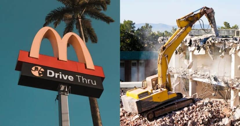 McDonald's e ilustração de demolição (Fotos: Reproduções / Canva) McDonald's e ilustração de demolição (Fotos: Reproduções / Canva)