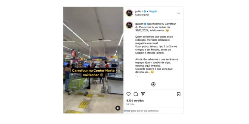 Publicação sobre o Carrefour (Foto: Reprodução / Instagram) Publicação sobre o Carrefour (Foto: Reprodução / Instagram)