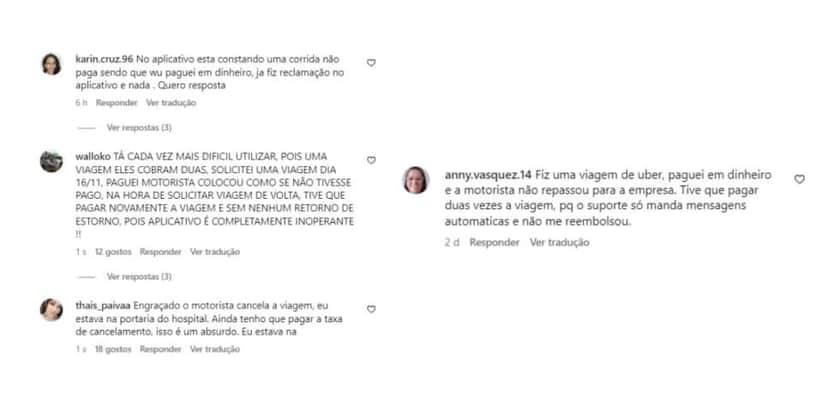 Reclamação sobre a Uber (Fotos: Reprodução / redes sociais) Reclamação sobre a Uber (Fotos: Reprodução / redes sociais)