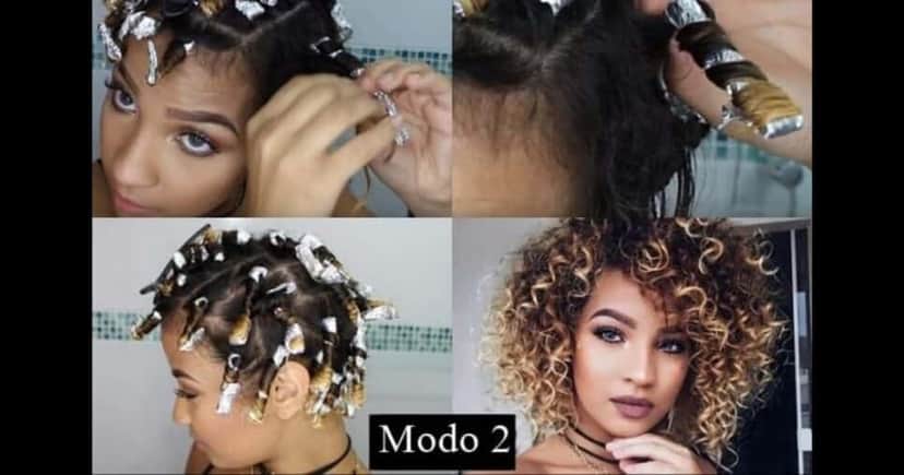 Cachos podem ser definidos com pacotinhos e elásticos (Foto Reprodução/Montagem/YouTube) Cachos podem ser definidos com pacotinhos e elásticos (Foto Reprodução/Montagem/YouTube)
