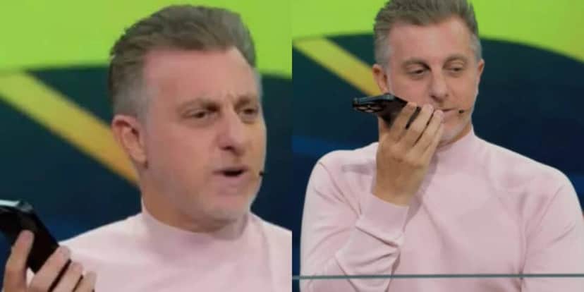 Sem saber de nada, Luciano Huck atende ligação do filho na Globo (Foto: Reprodução/Montagem TV Foco) Sem saber de nada, Luciano Huck atende ligação do filho na Globo (Foto: Reprodução/Montagem TV Foco)