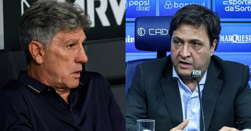 Grêmio: Renato Gaúcho chora e Guerra arma adeus de 6 craques (Foto: Reprodução/Montagem TV Foco) Grêmio: Renato Gaúcho chora e Guerra arma adeus de 6 craques (Foto: Reprodução/Montagem TV Foco)