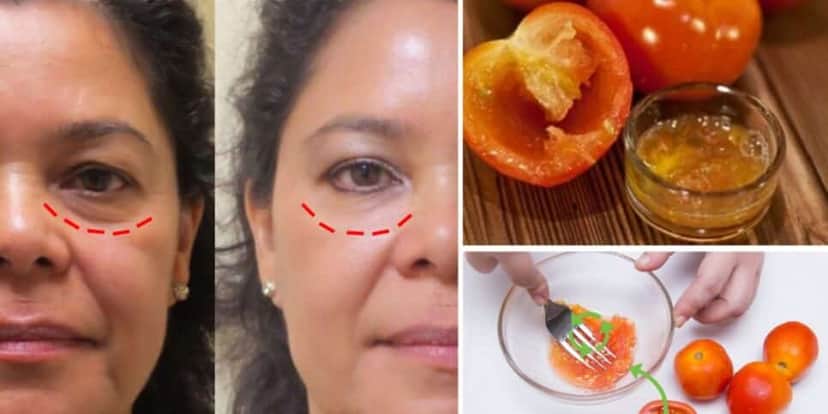 Resultado da aplicação de tomates amassados nas olheiras (Foto Reprodução/Montagem/Pinterest) Resultado da aplicação de tomates amassados nas olheiras (Foto Reprodução/Montagem/Pinterest)
