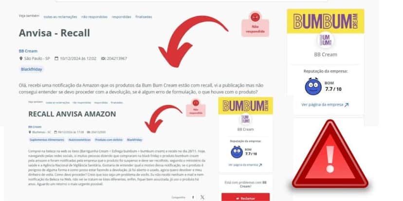 Manifestações das clientes na pagina oficial da Bumbum Cream, no Reclame Aqui (Foto Reprodução/Montagem/Lennita/Reclame AQUI/Tv Foco) Manifestações das clientes na pagina oficial da Bumbum Cream, no Reclame Aqui (Foto Reprodução/Montagem/Lennita/Reclame AQUI/Tv Foco)