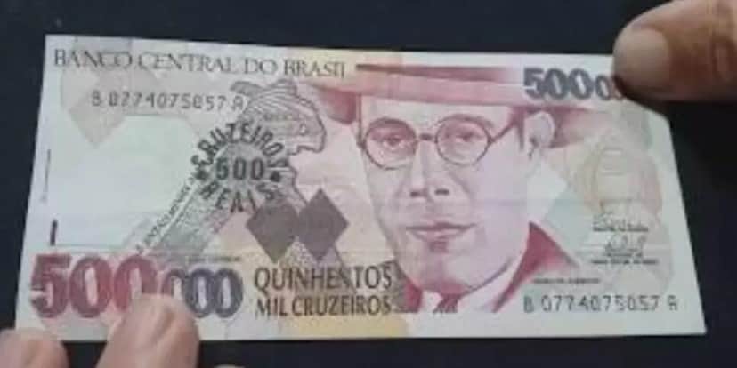 Cédula de Cr$ 500 mil (Foto Reprodução/YouTube) Cédula de Cr$ 500 mil (Foto Reprodução/YouTube)