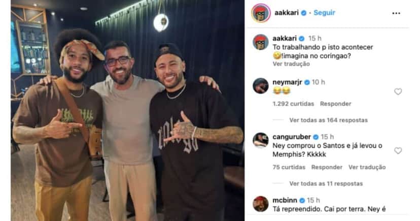 Neymar, Memphis Depay (Reprodução/Instagram) Neymar, Memphis Depay (Reprodução/Instagram)