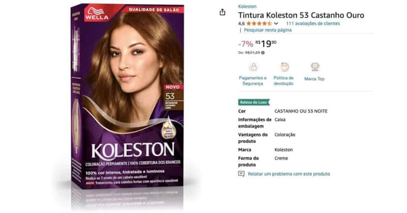 Tintura Koleston 53 Castanho Ouro (Amazon) Tintura Koleston 53 Castanho Ouro (Amazon)