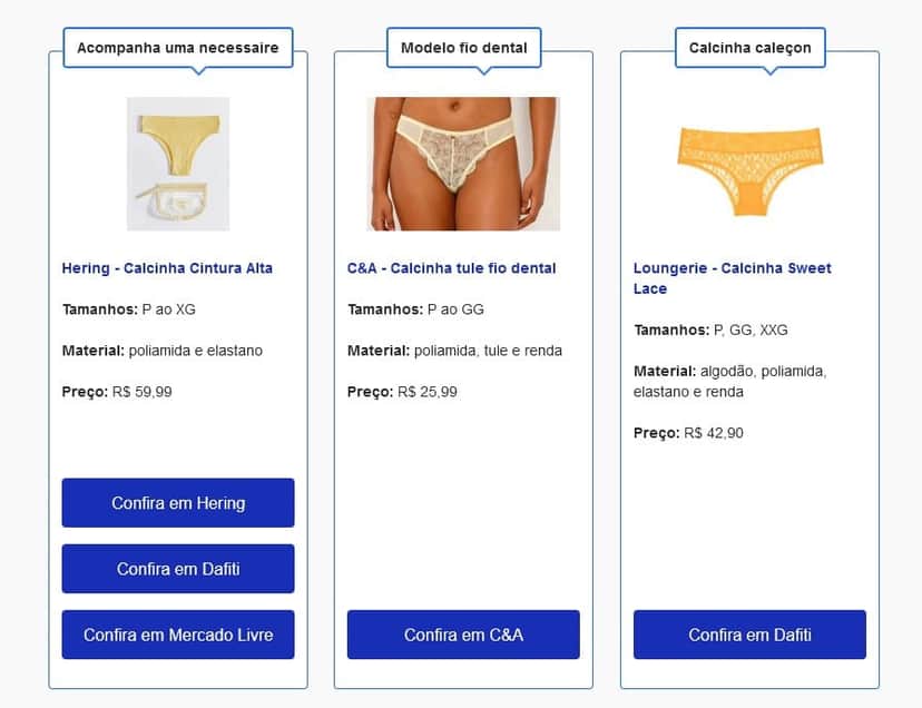 Usar a calcinha amarela simboliza prosperidade (Foto: Reprodução / Google Shopping) Usar a calcinha amarela simboliza prosperidade (Foto: Reprodução / Google Shopping)