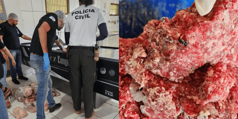 Vigilância Sanitária encontrou uma série de irregularidades, incluindo carnes em decomposição (Foto Reprodução/Montagem/TV Foco/G1 Vigilância Sanitária encontrou uma série de irregularidades, incluindo carnes em decomposição (Foto Reprodução/Montagem/TV Foco/G1