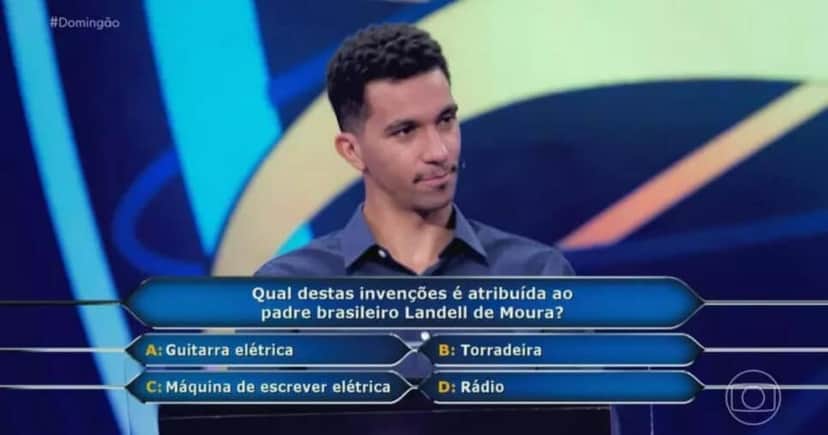 Gabriel Coimbra, em Quem Quer Ser Um Milionário, da Globo (Foto: Reprodução/Globo) Gabriel Coimbra, em Quem Quer Ser Um Milionário, da Globo (Foto: Reprodução/Globo)