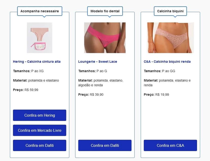 Cor de calcinha Rosa (Foto: Reprodução / Google Shopping) Cor de calcinha Rosa (Foto: Reprodução / Google Shopping)