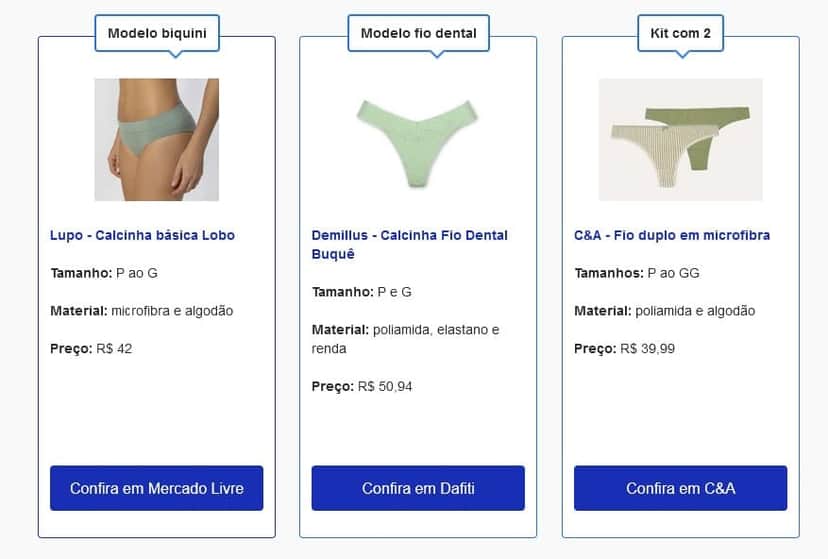 Calcinha Verde (Foto: Reprodução / Google Shopping) Calcinha Verde (Foto: Reprodução / Google Shopping)