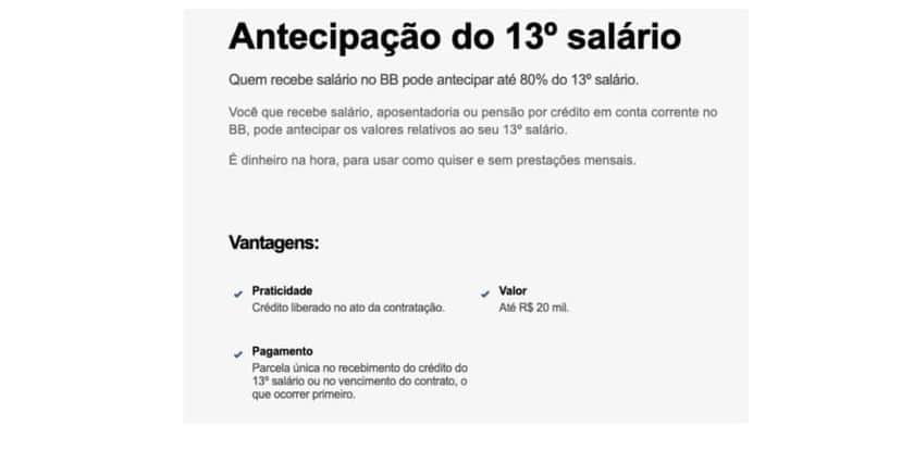 Antecipação do 13º salário (Foto: Reprodução / Banco do Brasil) Antecipação do 13º salário (Foto: Reprodução / Banco do Brasil)