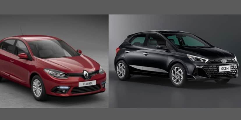 Renault Fluence e HB20 da Hyundai (Foto Reprodução/Montagem/Tv Foco/Canva) Renault Fluence e HB20 da Hyundai (Foto Reprodução/Montagem/Tv Foco/Canva)