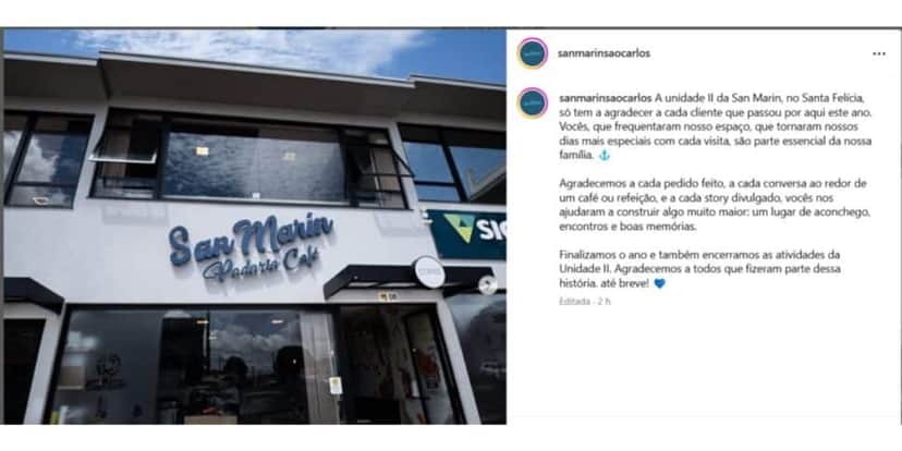 Comunicado Padaria San Marin (Foto: Reprodução / Instagram) Comunicado Padaria San Marin (Foto: Reprodução / Instagram)