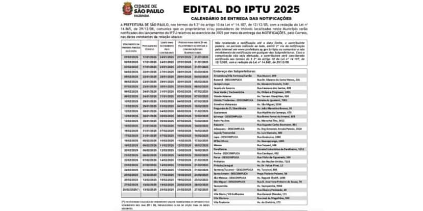 Edital do IPTU (Foto: Reprodução / Prefeitura de São Paulo) Edital do IPTU (Foto: Reprodução / Prefeitura de São Paulo)
