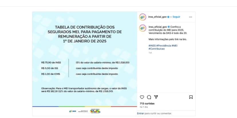 Publicação do INSS (Foto: Reprodução / Instagram) Publicação do INSS (Foto: Reprodução / Instagram)