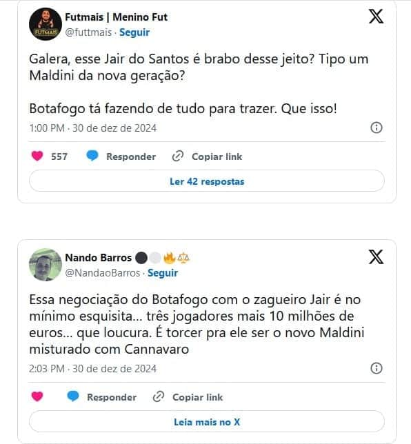 Repercussão da torcida do Botafogo e do Santos (Foto: Reprodução / X) Repercussão da torcida do Botafogo e do Santos (Foto: Reprodução / X)