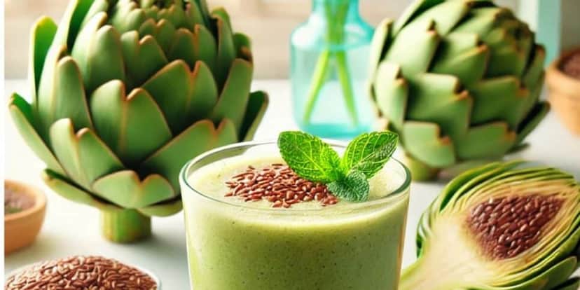 Suco de linhaça e alcachofra (Foto Reprodução/Freepik) Suco de linhaça e alcachofra (Foto Reprodução/Freepik)