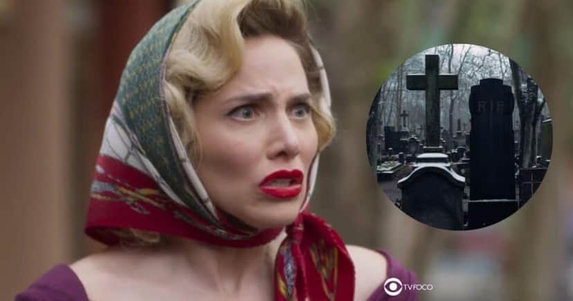 Zélia e cemitério em Garota do Momento (Foto: Reprodução / Globo / Montagem TV Foco) Zélia e cemitério em Garota do Momento (Foto: Reprodução / Globo / Montagem TV Foco)