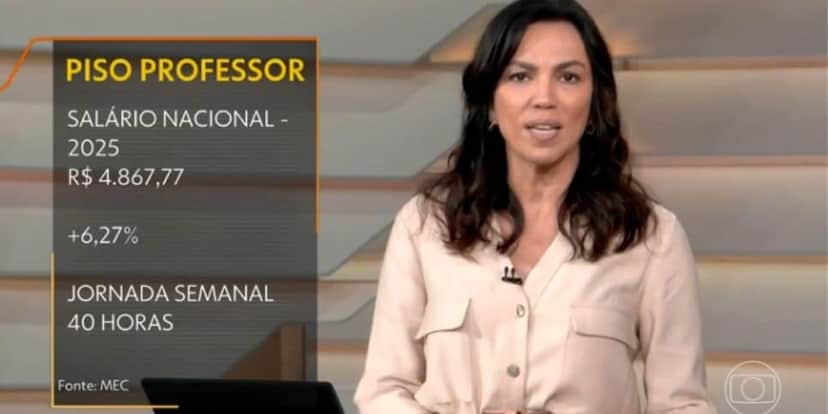 Ana Paula Araújo confirmando novo salário aos professores (Reprodução: Globo) Ana Paula Araújo confirmando novo salário aos professores (Reprodução: Globo)
