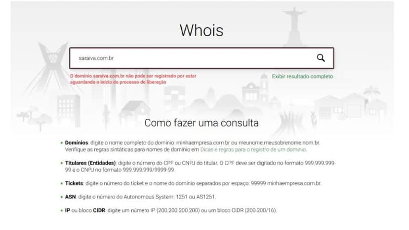 Status do domínio da Saraiva (Foto: Reprodução/Registro BR) Status do domínio da Saraiva (Foto: Reprodução/Registro BR)